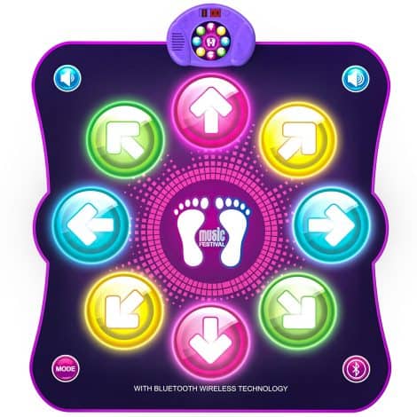 Tappetino da ballo interattivo con luci LED, Bluetooth e 6 giochi per regali di Natale o compleanno per ragazze dai 3+ anni.