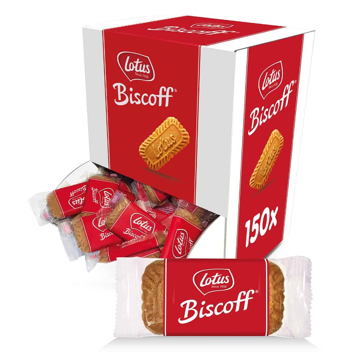 Lotus Biscoff - Biscotti Caramellati Incartati Singolarmente - Vegani - Senza Coloranti e Senza Aromi Aggiunti - Dispenser da Bar - 150 pezzi - 938g