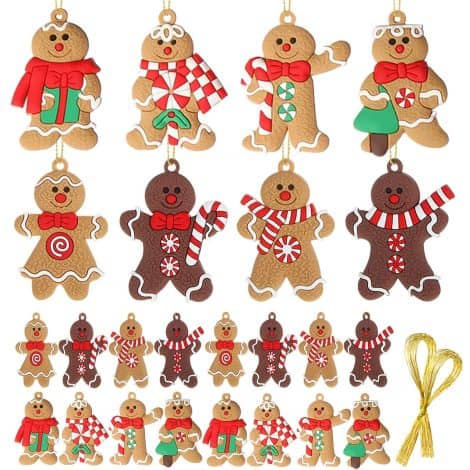 24 Pezzi Ciondoli di Pan di Zenzero Natale, Decorazioni Appeso per l’Albero o la Casa, 8 Stili.