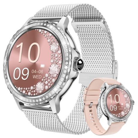 Bracciale Smart BOCLOUD per uomo e donna, wearable con monitoraggio delle funzioni vitali e notifiche, Fitness Tracker (Argento)