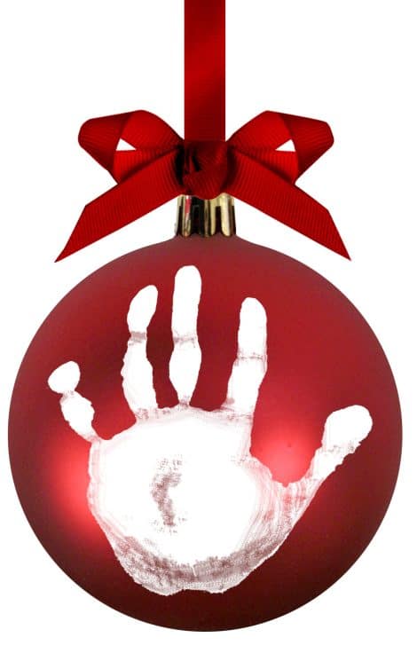 Palla di Natale in Plastica con Kit Impronta, Decorazione Albero Natale con Fiocco Rosso – Pearhead 50017
