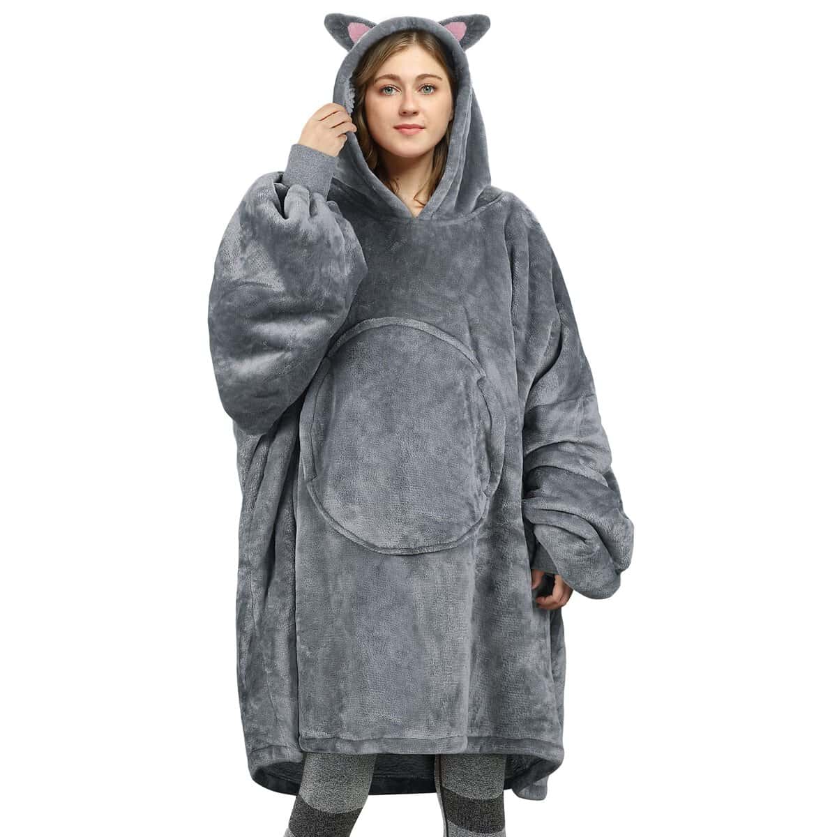 Catalonia Classy coperta indossabile uomo donna, vestito da casa invernale donna, pigiama intero invernale, felpa animali adulti, poncho pile hoodies, Regalo per adolescenti, fidanzata, moglie, Gatto