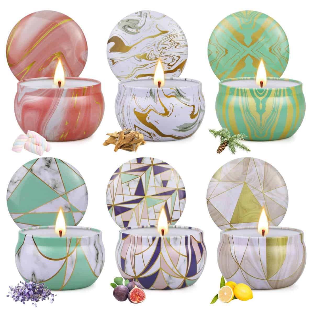 6 Pezzi Candele Profumate Regalo, 420g Regalo Set di Candele Profumate per Donna, San Valentino Regalo Cera di Soia, Regalo Donna Alleviare Lo Stress, Regalo Set per Anniversario, Bagno