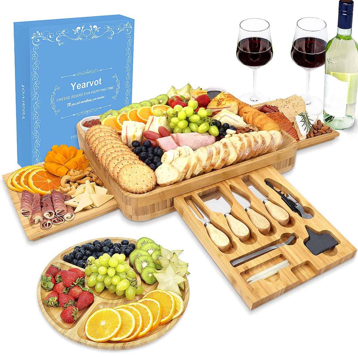 Idee Regalo Set Tagliere di Formaggio, Set di Coltelli per Tagliere di Salumi e Frutta Rotonda, Idee Regalo Originale per Donna/Maestra, Compleanno, Natale, Matrimonio
