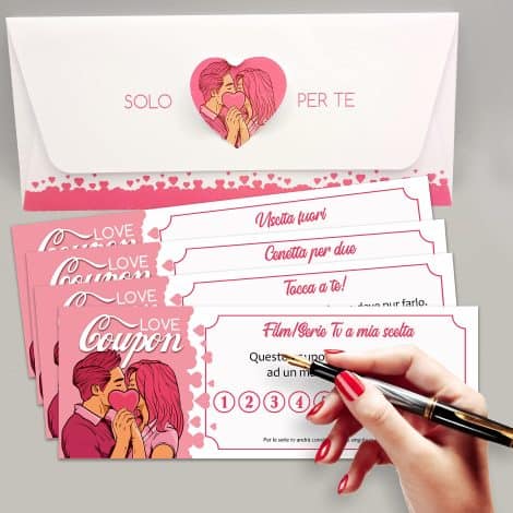 Coupon d’amore romantici per coppie. Idea regalo per celebrare anniversari, fidanzamenti e matrimoni. Sorprendi il tuo amore con un tocco originale per San Valentino o il compleanno.
