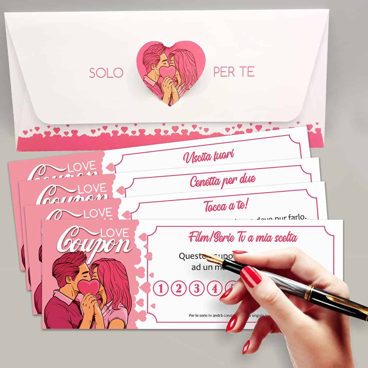 Buoni romantici Love Coupon di coppia per lui per lei. Idea regalo per anniversario fidanzamento matrimonio per fidanzato fidanzata amore. Sorpresa romantica originale per San Valentino o compleanno