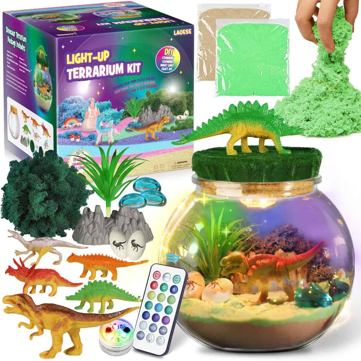 Regali Dinosauri per Ragazzi - Kit Terrario Dinosauro per Bambini - Regalo di Compleanno per Ragazzi dai 4 5 6 7 8-12 Anni - Giocattoli Dinosauri per Ragazzi - Kit Arti e Mestieri per Bambini