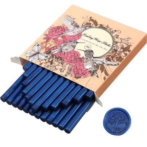 Scatola di 24 stecche di ceralacca per pistola a colla, perfetta per timbri sigillo di cera e regali natalizi. (Blu Mare)