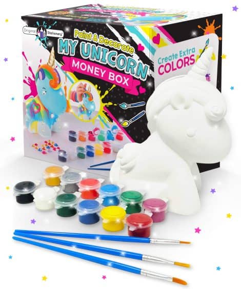 Regalo Unicorno Fai da Te – Salvadanaio in Ceramica Personalizzabile con Pennelli e Gemme Adesive – Regalo Bambini.