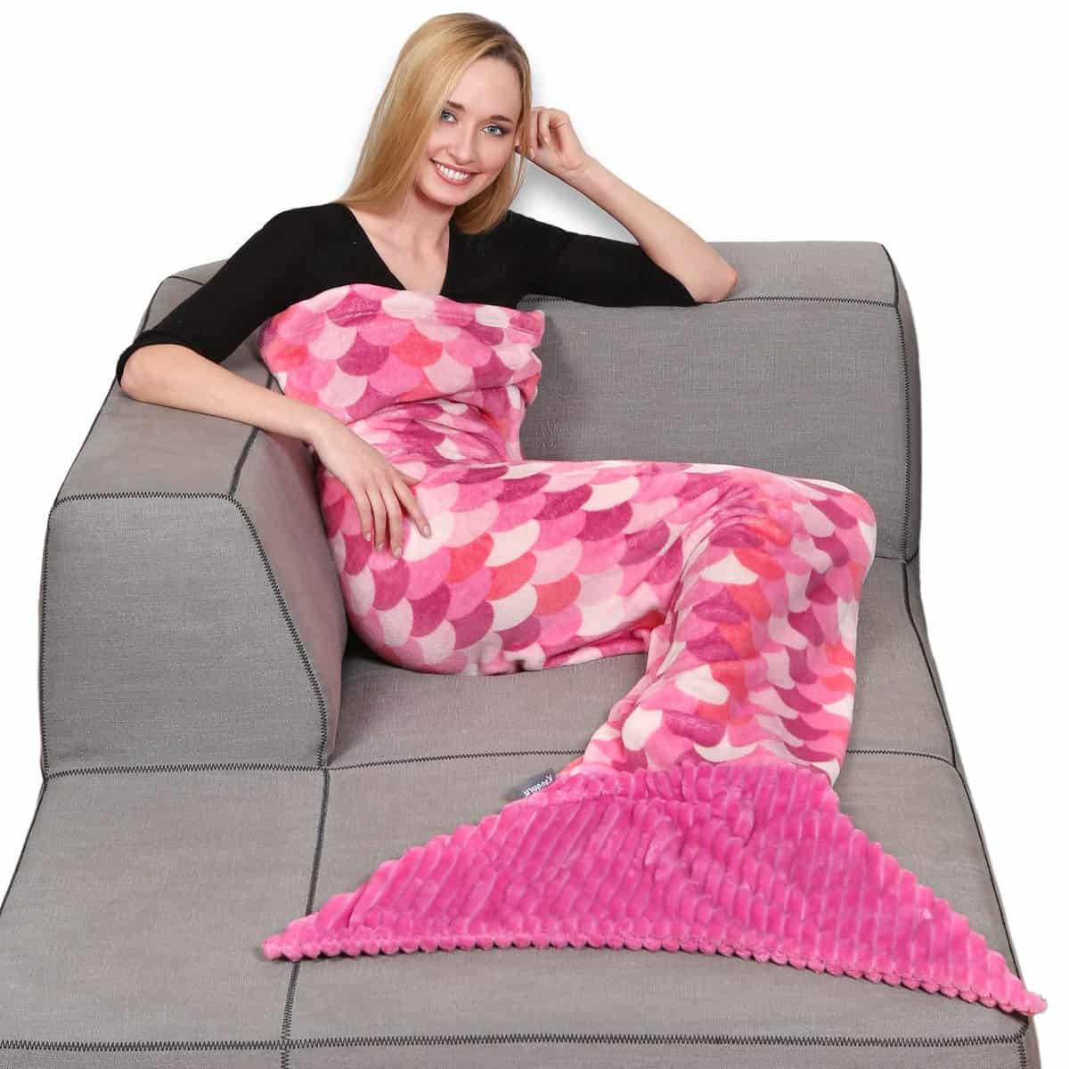 Kanguru Coperta soffice Pile, Poliestere, Sirena Rosa Adulti, Singolo, L: 200 cm