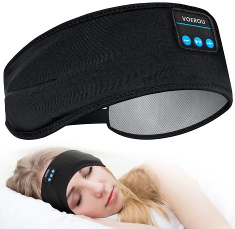 Cuffie Voerou per dormire e sport, con Bluetooth V5.2 regolabile, 10+ ore di riproduzione e speaker HD integrati, ideali per sport, viaggi, tennis.