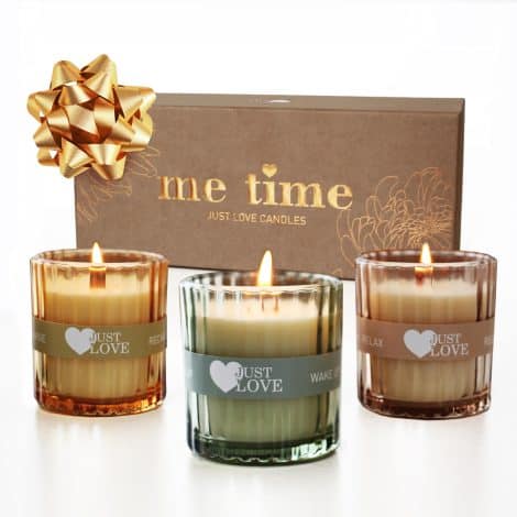 JUST LOVE® “momento per te” – Set di candele profumate per il tuo stato d’animo unico, regalo per lei, ideale per Natale, candela in bicchiere, per le migliori amiche.