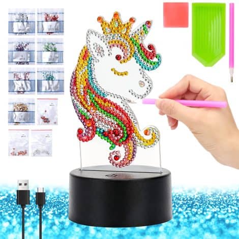 Kit per realizzare un mosaico luminoso con motivo unicorno: regalo perfetto per ragazze dai 5 ai 10 anni, per compleanni, comunioni e Natale.
