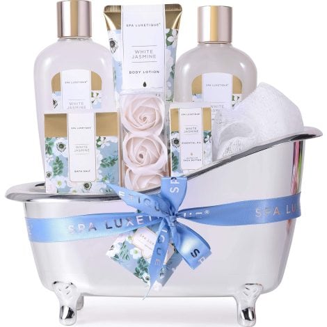 Set regalo per coccolare le donne: spa Luxetique, 8 pezzi, bagnoschiuma al gelsomino con olio essenziale. Perfecto per compleanni, San Valentino e festa della mamma.