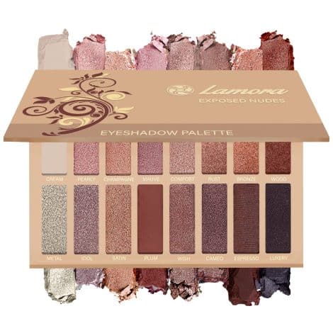 Palette per ombretti con 16 tonalità nude, sia satinate che opache, altamente pigmentate e vegane.