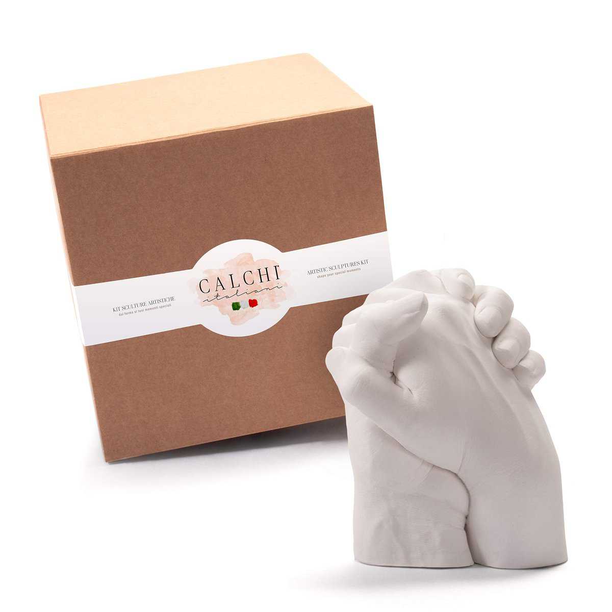 Calchi Italiani® Kit calco mani coppia Premium! Materiali professionali e Made in Italy: Alginato per calchi, Gesso per stampi - Stampo Mani Gesso Coppia: Idea Regalo Couple Gift, Regali Fidanzato.