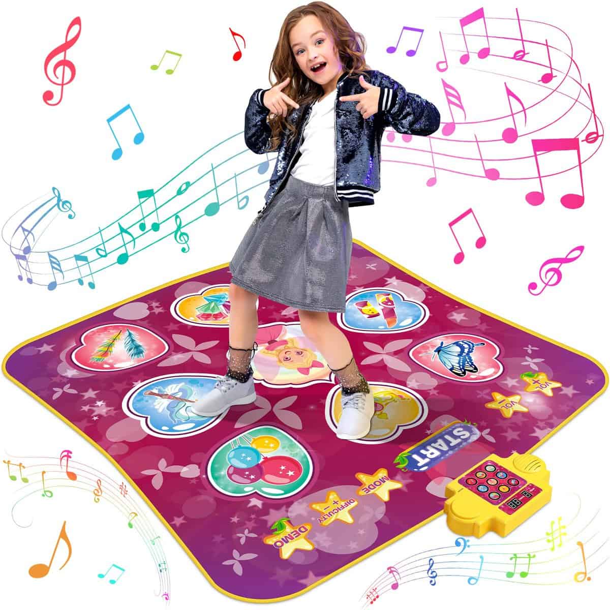 RenFox Tappetino da Ballo Regalo Giocattolo per Bambini, Tappetino Musicale Adatto a Bambini di 3 4 5 6 7 8 9 Anni e Oltre, con 9 Pulsanti Luminosi a LED con Motivi Diversi e 3 Difficoltà di Gioco