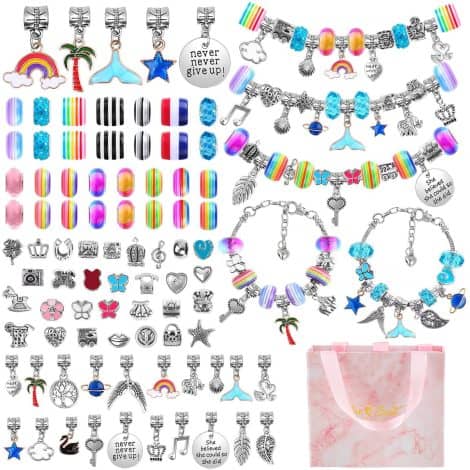 Kit per creare braccialetti per ragazze, 85 pezzi fai da te, regalo perfetto per bambine da 6 a 12 anni, adatto a compleanni e Natale.