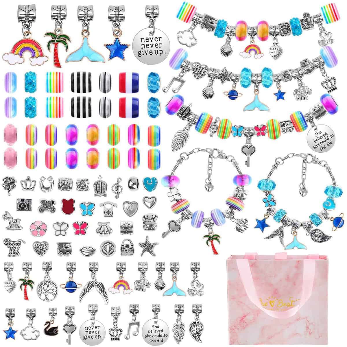 Victse Kit per Braccialetti Ragazza, 85 Pcs Fai Da Te Bambina, Gioielli, Idee Regalo 6-12 Anni, Compleanno, Natale