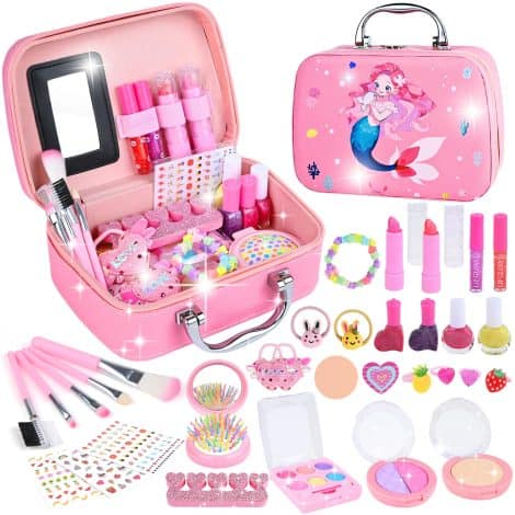 Set di trucchi per bambine, trucchi lavabili, valigetta trucchi per bambini, regalo di Natale o compleanno per bambina di 3-10 anni.