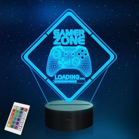 Zona del Giocatore – Lampada notturna per gamepad, con effetti visivi 3D in 16 colori, timer e telecomando.