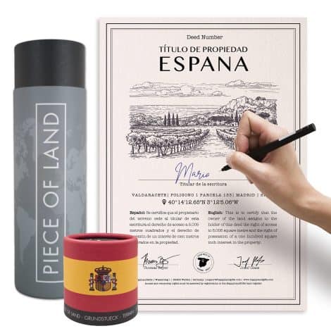 Regalolandia® Autentica Porzione di Terra – Spagna | Regalo unico per Famiglia e Amici | Certificato di proprietà personalizzato | Regali spagnoli | Madrid | Barcellona