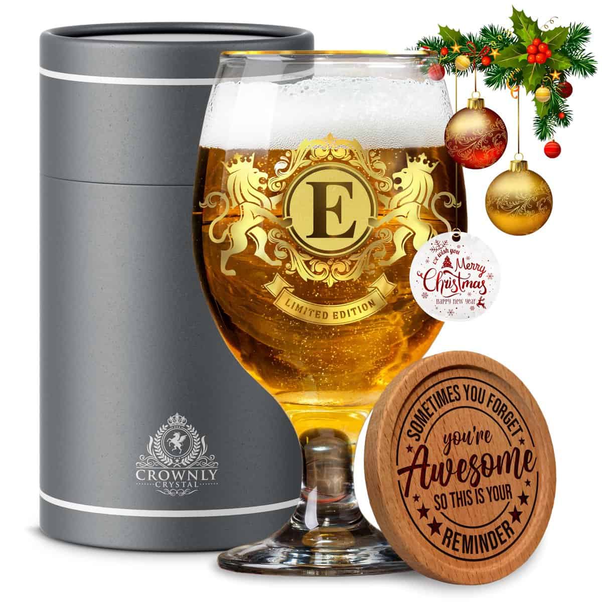 CROWNLY CRYSTAL® Set di bicchieri da birra personalizzati per uomini, regalo di compleanno per uomini, idee regalo per papà, regalo di compleanno per nonno, regalo di compleanno per fratello,
