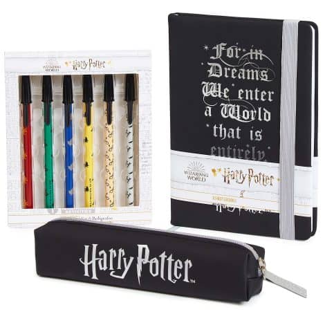 Set Harry Potter con quaderno, astuccio, kit forniture per ragazzi e ragazze, guantoni ufficiali neri.
