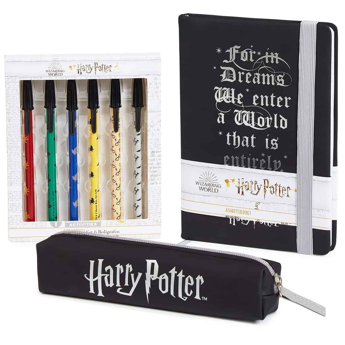 HARRY POTTER Set di cancelleria, quaderno per appunti, astuccio per penne, kit di forniture per bambini adolescenti e ragazze, ragazzi, guantoni ufficiali (nero)