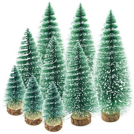 Alberelli Natalizi Artificiali Mini con Basi in Legno, 9 Pezzi (10/15/20 cm) per Decorazioni Festive.