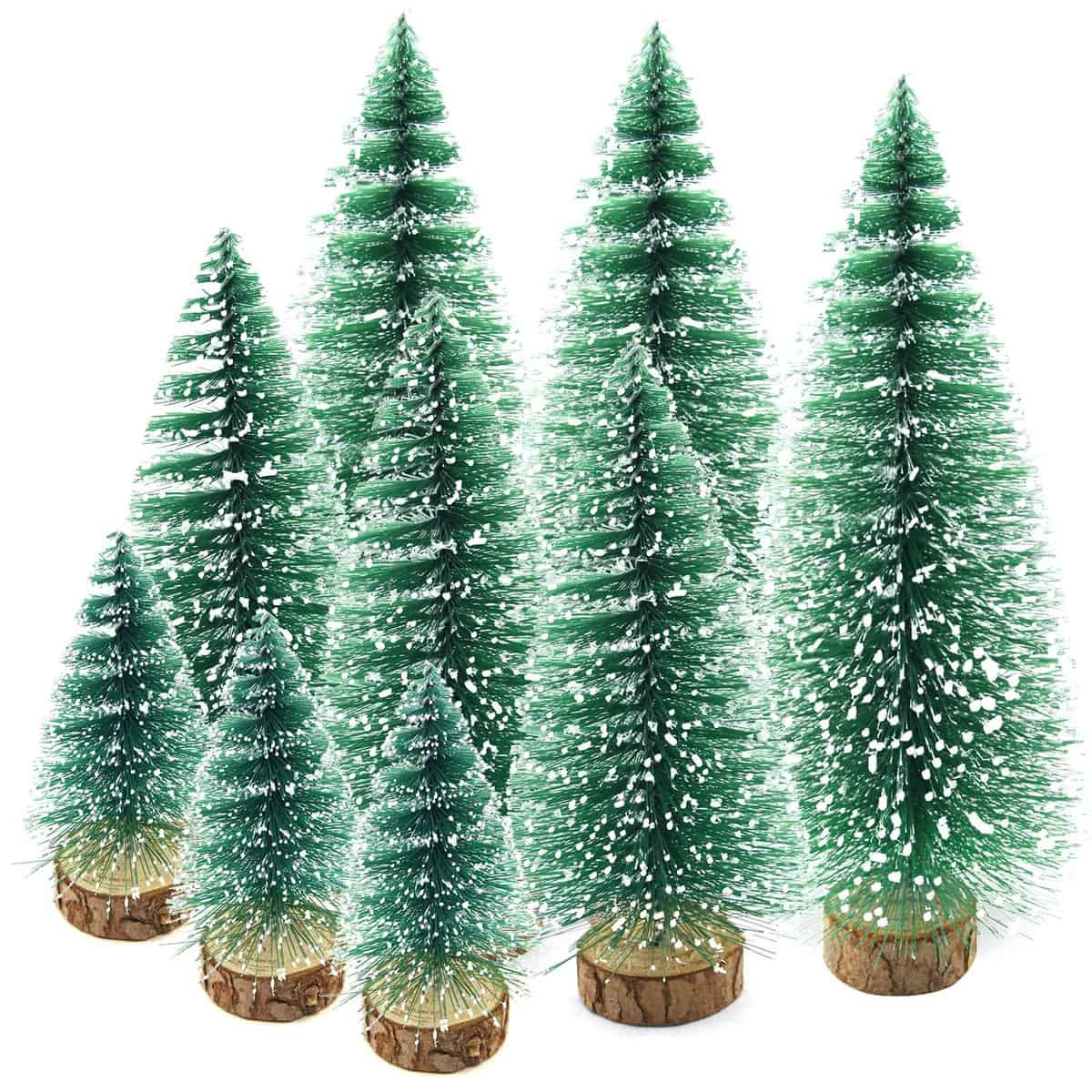 9 Pezzi Mini Albero di Natale Artificiale con Basi in Legno (10/15/20 cm), Mini Alberi di Natale Artificiali e Nevicati per Addobbi Natalizi, Decorazioni da Tavolo, Vetrina, Fai da Te