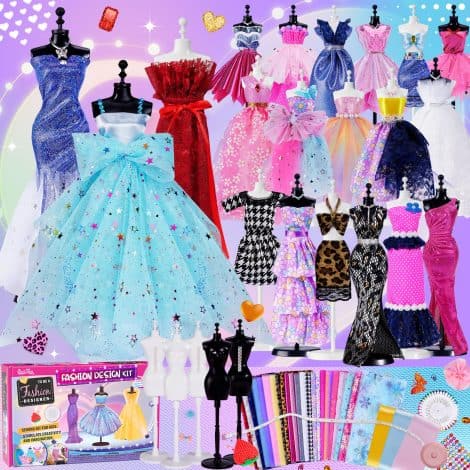 Kit di moda per ragazze con 5 manichini e oltre 600 pezzi, perfetto regalo di compleanno per bambine dai 6 ai 12 anni.