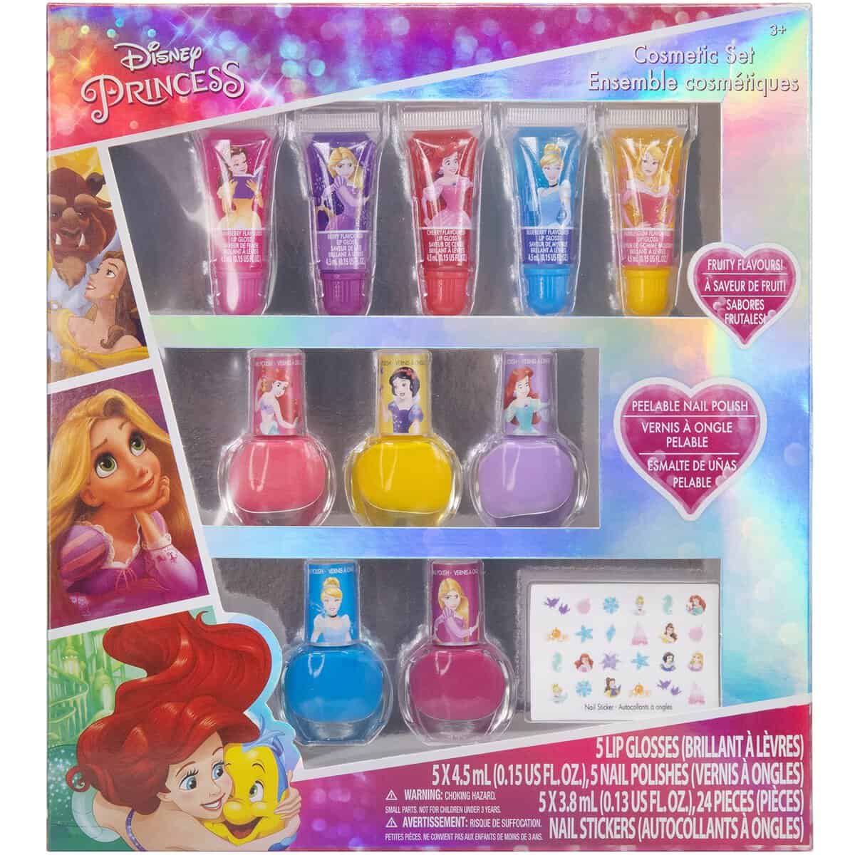 Disney Princess - Townley Girl Set trucco per ragazze con adesivi per unghie smalto lucidalabbra - 11 pezzi|Perfetto per feste pigiama party rifacimenti| Regalo per bambine dai 3 anni in su