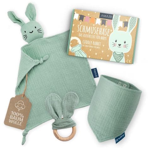 AMARI ® Kit coccole per neonati con tettarella e bavaglino, l’ideale per un regalo di nascita per i bimbi – set di regali per la festa del bebè.