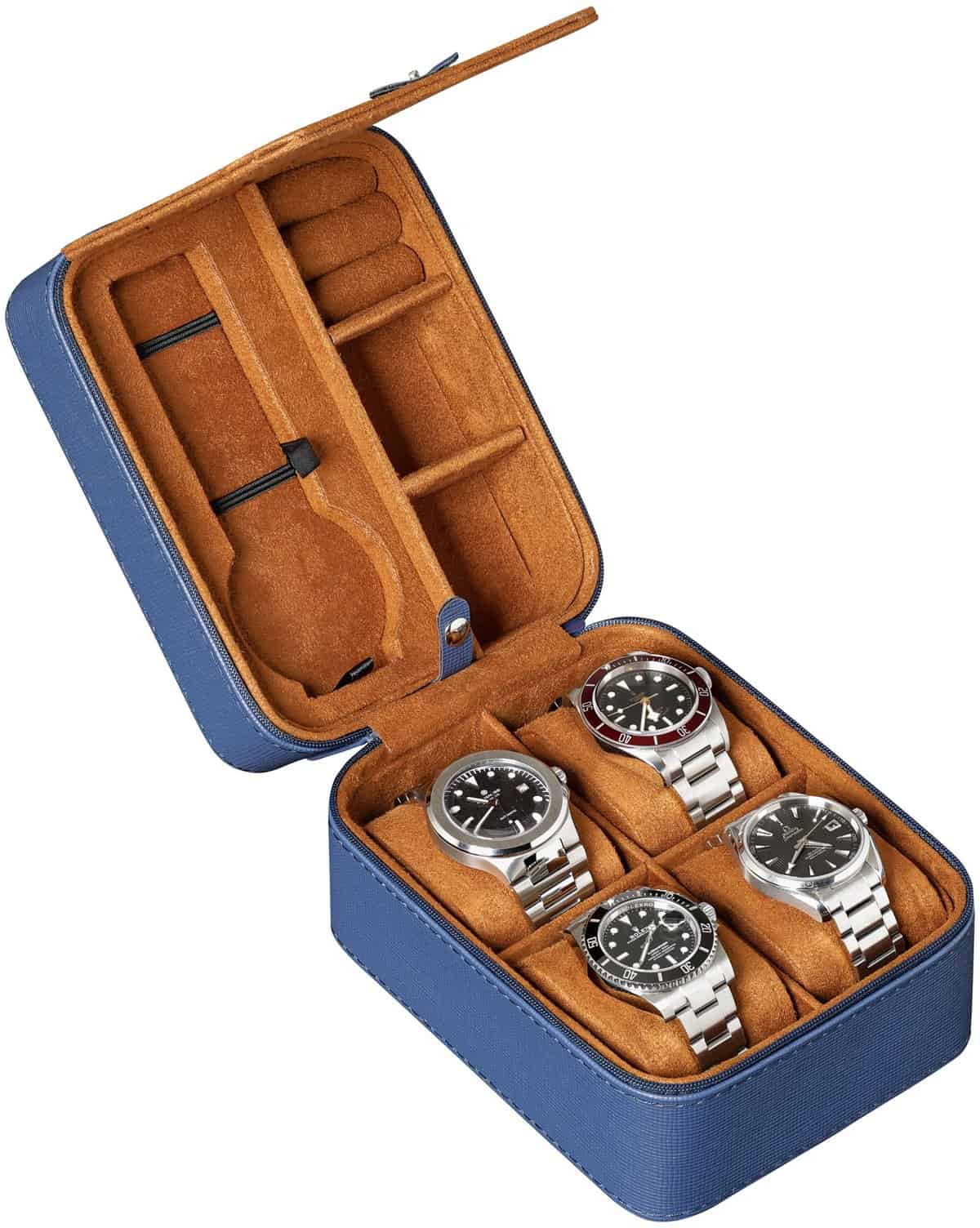 ROTHWELL Custodia da viaggio per 5 orologi da viaggio per 5 orologi, resistente protezione portatile con cerniera, adatta a tutti gli orologi da polso e orologi intelligenti fino