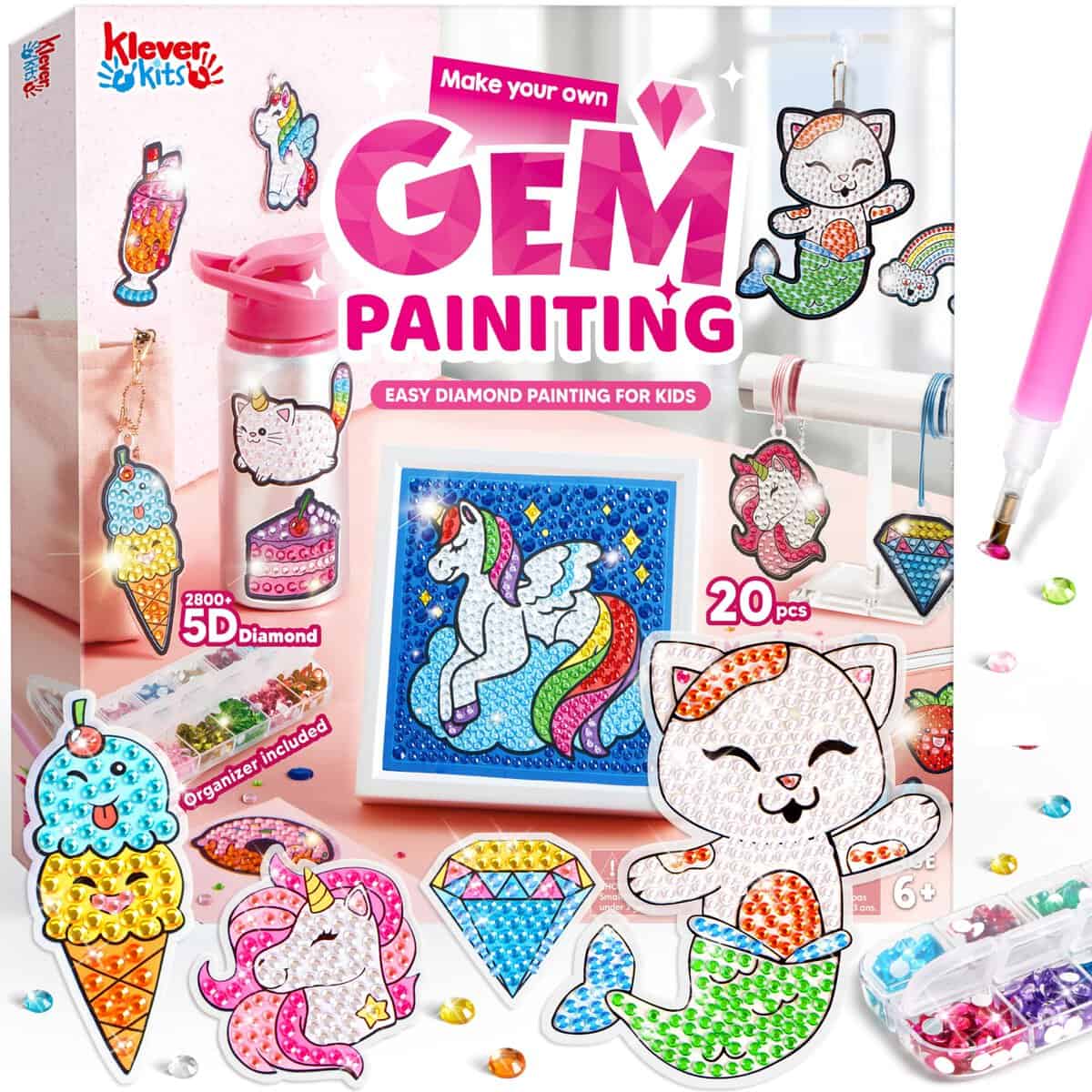 Gem Art, Kit per pittura con diamanti per bambini con grande gemma 5D, arti e mestieri per ragazze dai 4 ai 12 anni, kit di attività artigianali con gemme, idee regalo per ragazze di età 4, 5, 6, 7,