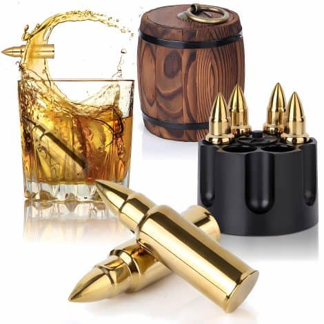 Set di Pietre per Whisky Eligara, Elegante Barile di Legno (6 pezzi) – Ghiaccio riutilizzabile per Uomo/Papà/Marito.