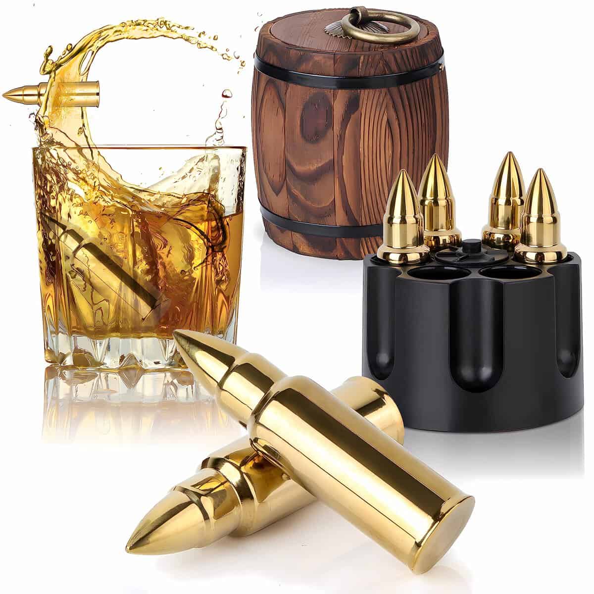 Eligara Whisky Stones Set, Squisita Barile di Legno (6pcs) - Cubetti di Ghiaccio per il Whiskey Riutilizzabili - Pietre di Whisky per Gli Uomini/Papà/Marito