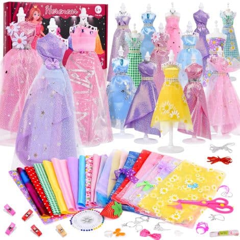 Kit di progettazione moda per bambine, Herenear Fashion Designer, con 550+ materiali per cucito, taglio e creazioni. Adatto a ragazze da 6-12 anni, perfetto come regalo.