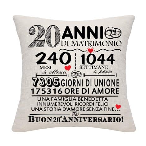 Cuscino decorativo regalo per 20 anni di matrimonio, perfetto per coppie genitori, donne, uomini, mamma, papà, marito, moglie, zia, zio e amici.