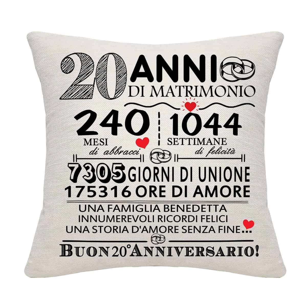 20 anni di matrimonio regalo 20 anniversario di matrimonio cuscino copertina ricordo Decorazione Regalo per coppie genitori donne Uomini Mamma Papà Marito Moglie Zia Zio Amici(20° anniversario)