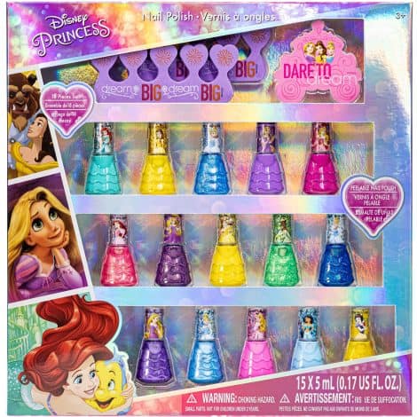 Set regalo di smalti per unghie Disney Princess – Townley Girl, sicuri e senza sostanze nocive, asciugatura veloce (18 smalti brillanti e opachi).