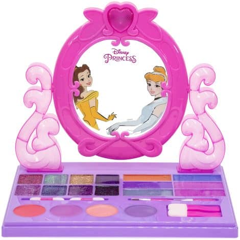 Disney Principesse – Set cosmetico Townley Girl: vanità compatta con luce e musica, incluso lucidalabbra, glitter e pennelli per bambine di età 3+, ideale per feste e giochi di make-up.