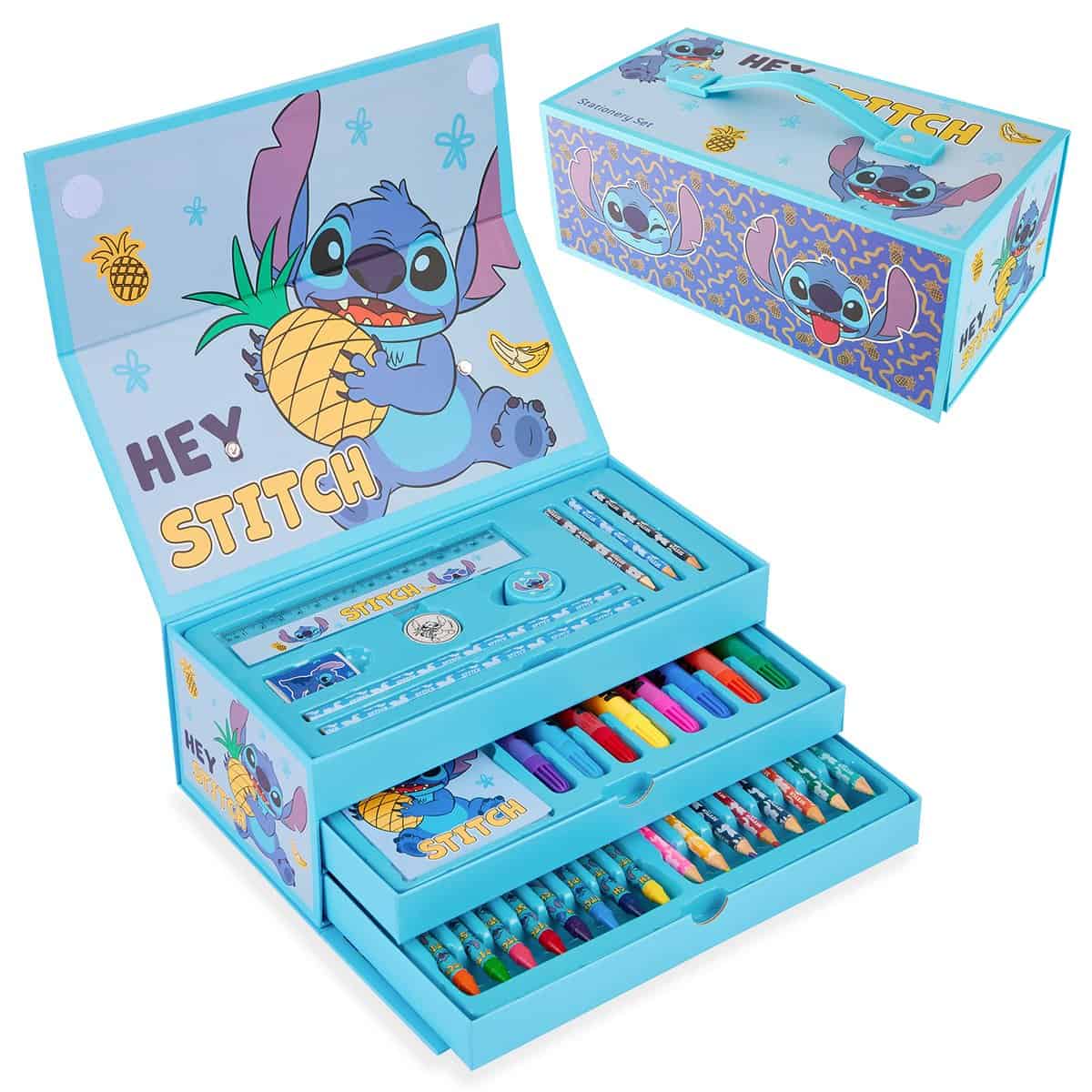 Disney Set di Pittura - Valigetta Colori Bambina Kit Disegno con Matite Pastelli Set Colori 30 Pezzi Gadget Stitch Regalo per Bambine