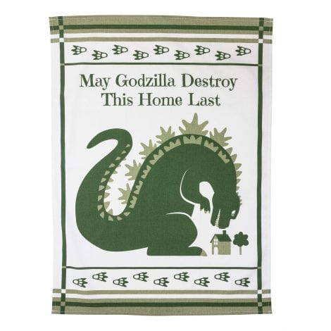 Strofinaccio geek per cucina: che Godzilla protegga questa casa! 100% cotone, asciugante e lavabile.
