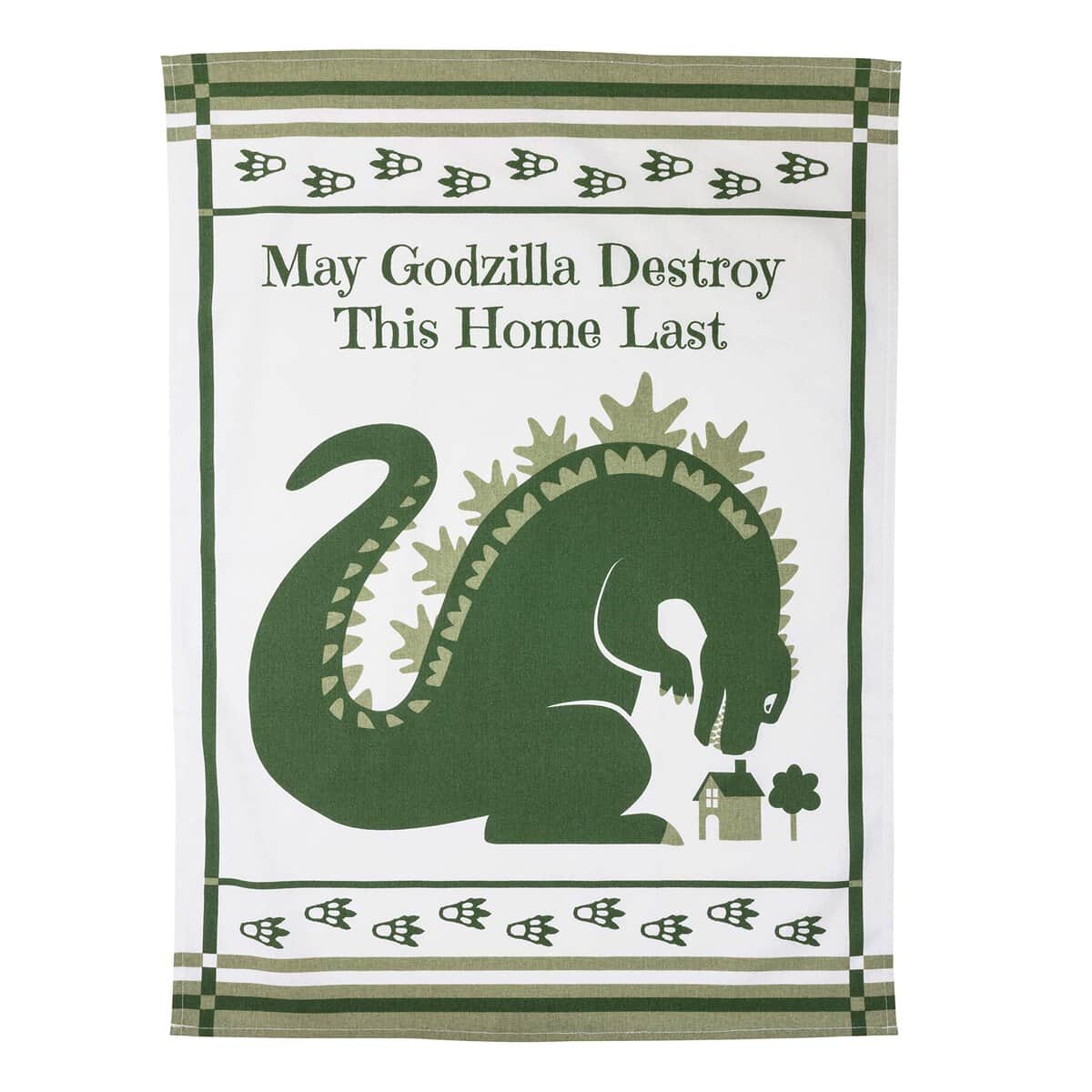 getDigital Strofinaccio con scritta May Godzilla Destroy This Home Last - Un divertente asciugamano da cucina per geek e fan dei film di mostri, 100% cotone, assorbente e lavabile in lavatrice