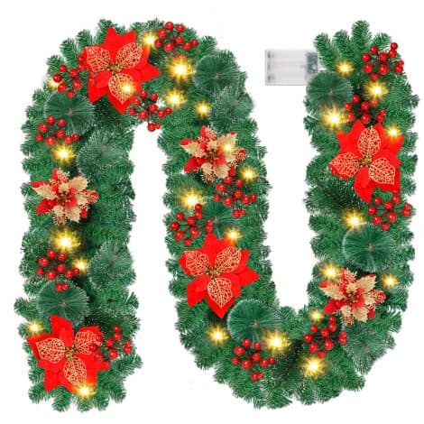 Ghirlanda Natalizia, 2.7M/9 FT con Luci LED, per decorare casa a Natale con stile.