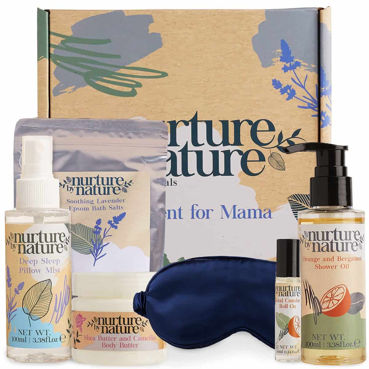 Nurture by Nature Regali per la mamma, Burro corpo, Olio doccia, Roll-on di olio essenziale, Sali da bagno all'Epsom, Maschera per gli occhi, Nuova mamma, Regalo per la gravidanza