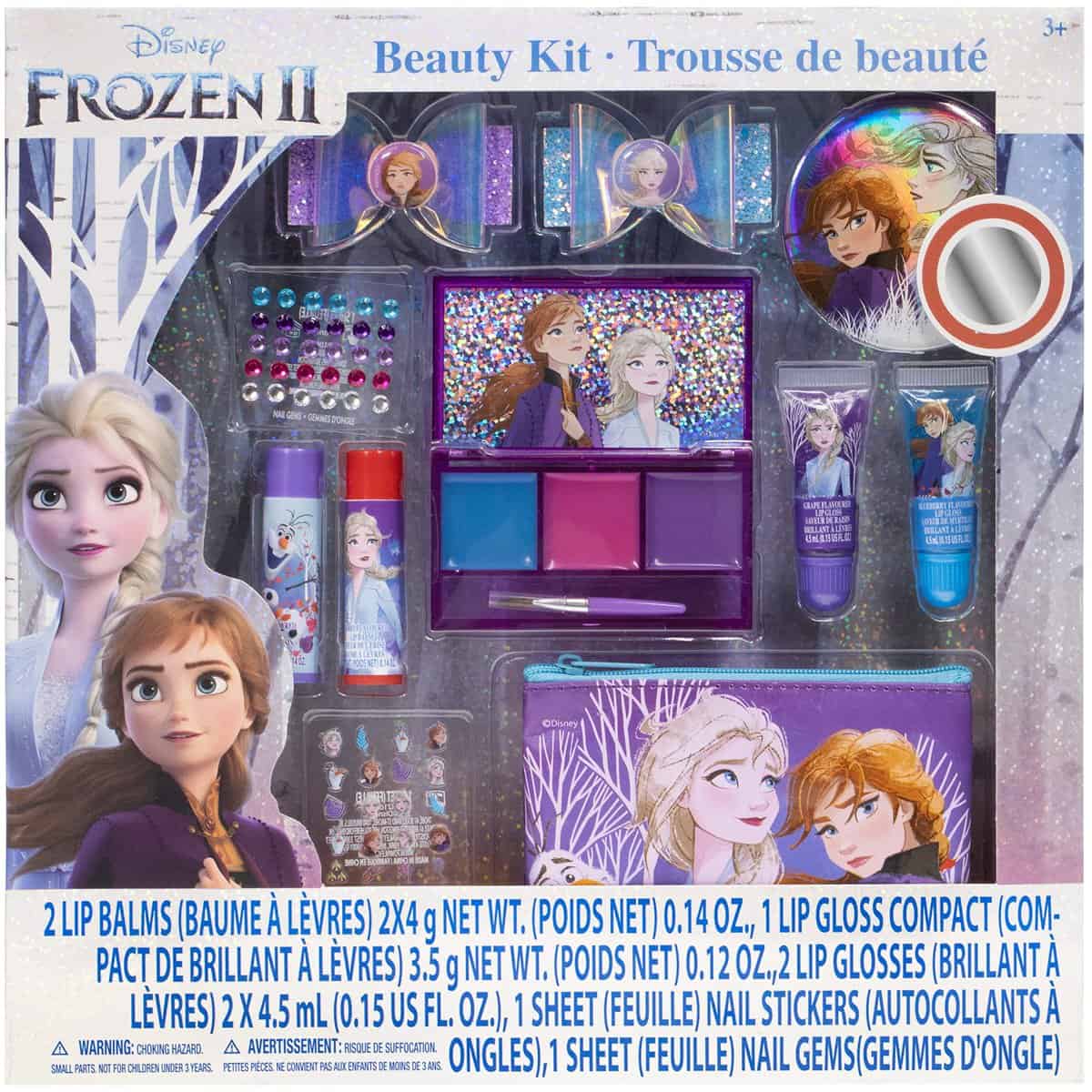 Disney Frozen - Townley Girl Set trucco per ragazze con clip, lucidalabbra, adesivi per unghie, balsamo per le labbra, gemme per unghie e specchio per pigiama party e makeover