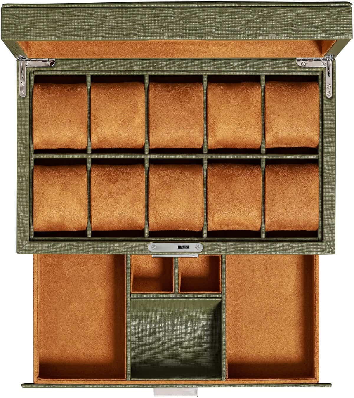 ROTHWELL Scatola porta orologi in pelle a 10 scomparti con cassetto, organizer per orologi di lusso, fodera in micro pelle scamosciata ultra morbida - Scatola Dell'orologio - Scatola Dell'orologio